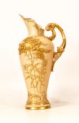 Royal Worcester blush ivory ewer, heavily gilded with floral decoration, h.23cm, minute chips to