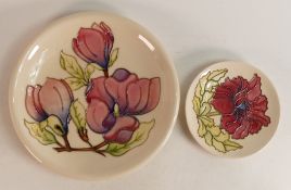 Moorcroft Pink Magnolia charger . Diameter 26cm together with Poppy plate 15.5cm