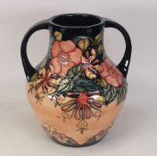 Moorcroft Pottery twin handled vase decorated in the Oberon pattern designed by Rachel Bishop.