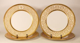 Four De Lamerie Fine Bone China heavily gilded Special Commission patterned Dinner Plates ,