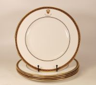 Five De Lamerie Fine Bone China heavily gilded Special Commission patterned Dinner Plates with