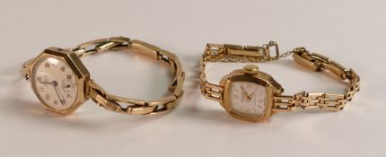 9ct gold ladies watch with 9ct gold expandable bracelet, without movement 10.8g, together with