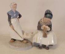 Two Royal Copenhagen Figures to include Girl with a Goose 528 together with Girl with Girl Sewing