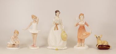 Royal Doulton figures little ballerina HN3395, ballet shoes HN3434, Beswick dog on cushion, Royal
