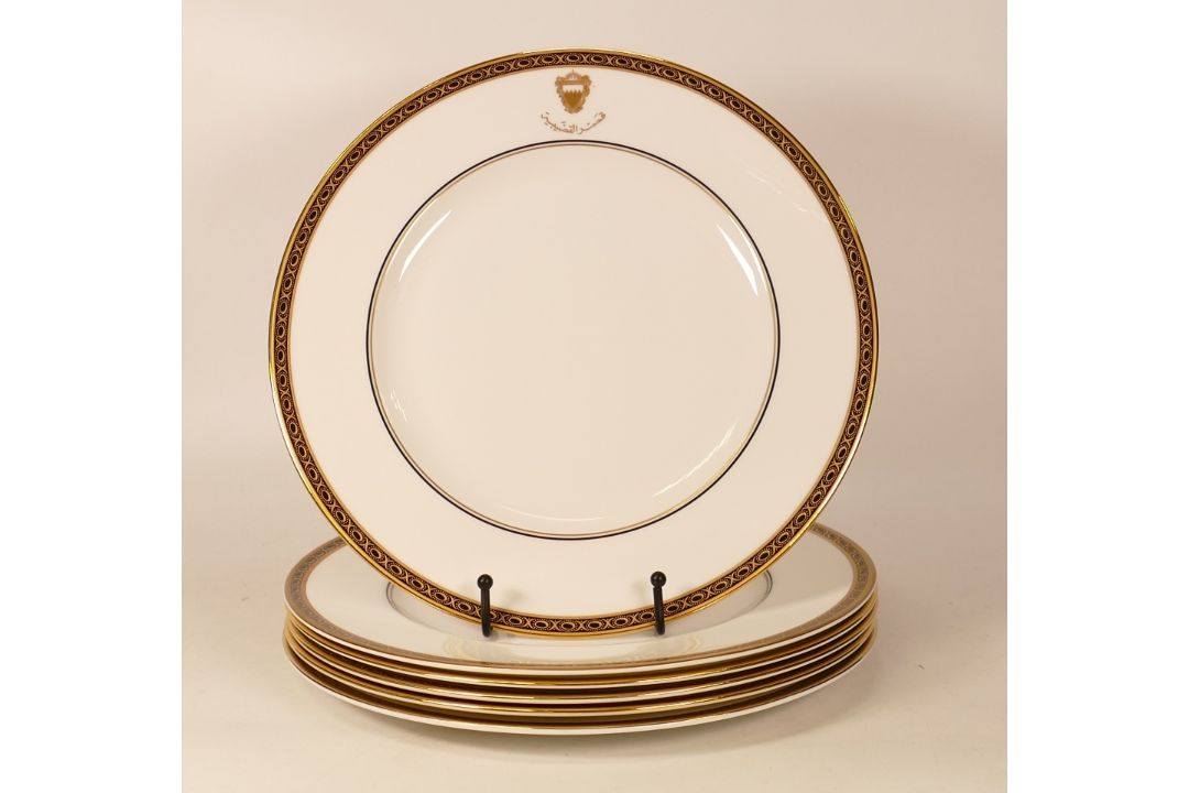 Six De Lamerie Fine Bone China heavily gilded Special Commission patterned Dinner Plates with with