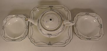Shelley Festoon (11246) patterened teapot together with fruitbowl and two soup bowls (4)