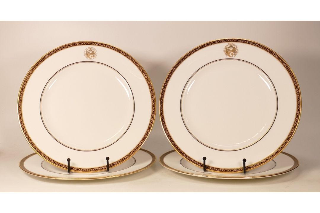 Four De Lamerie Fine Bone China heavily gilded Special Commission patterned Dinner Plates with