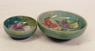 Moorcroft Bougainvillea footed bowl together with small Clematis footed bowl. Diameter of largest