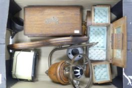 A mixed collection of items to include wooden cigar box, inlaid jewellery box, wooden sconce, etc (1