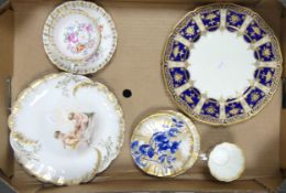 Royal Chelsea floral and gilt cup & saucer, Limoges plate decorated with Cherubs, Royal Doulton blue