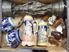 A Mixed Collection of Ceramics to include Musical Stein, Stoneware Beer Mugs, Candle Sconce