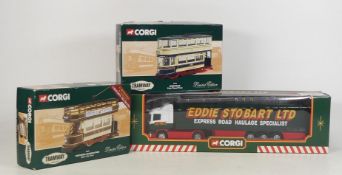 Corgi Eddie Stobart truck together with two trams. All boxed (3)
