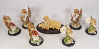 A collection of Teviotdale resin figures to include harvest mice, field mouse, dog group, etc (