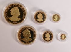 2021 Diana 60th Birthday definitive proof 22ct gold six coin set to £5, gross weight 71g. Original