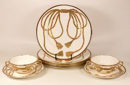 A collection of De Lamerie Fine Bone China heavily gilded Rope & Tassel patterned items to include 5