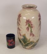 Cobridge stoneware vase decorated with foxgloves together with small Hibiscus spill vase. Height
