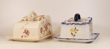 Carltonware Wiltshaw & Robinson Ivory Blushware Hibiscus cheese dome (a/f) and Poppy cheese dome,