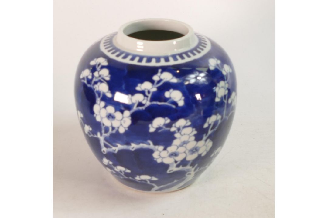 19th Century Chinese Prunus design ginger jar with double ring mark - Image 1 of 2
