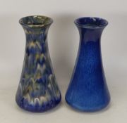 Two Cobridge stoneware Peacock feather and blue mottled patterned vases. Height 22cm