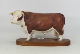 Beswick Connoisseur Model Matte Polled Hereford Bull on Stand.