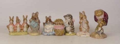 Royal Albert Beatrix Potter figures to include Hunca Munca, Flopsy mopsy and cottontail, Mrs Moppit,
