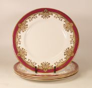Four De Lamerie Fine Bone China heavily gilded Special Commission Chatsworth patterned dinner plates