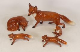 Beswick foxes to include standing 1016A, curled 1017, seated 1748 and small standing 1440 x2 (5)
