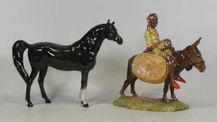 Beswick Figure Susie Jamaica model 1347 (leg reglued) and Arab Xayal in charcoal grey 1265 (chip