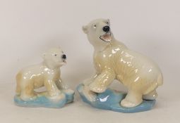 Wade model of a Polar bear with fish on glacier: Height 15cm together with Polar Bear Cub on
