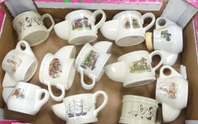 A collection of Wade shaving mugs including steam engine themes, barber themed mugs, etc (1 tray)