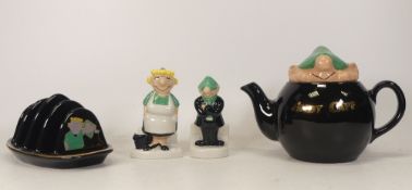 Wade Andy Capp salt and pepper pots together with teapot and toast rack, boxed (4)