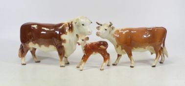 Beswick Hereford Bull Family to include Bull, Cow and Calf (3)