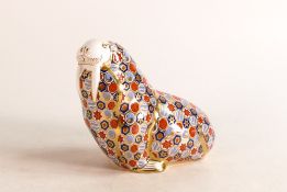 Royal Crown Derby paperweight, Walrus. gold stopper.