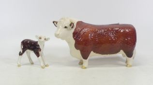 Beswick Hereford Cattle figures including Bull and Calf (2)