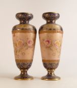A pair of Carlton ware Wiltshaw & Robinson Ivory Blush ware vases in the Arvista pattern. Cobalt