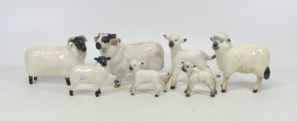 Seven Beswick models of Rams, Sheep and Lambs (7)