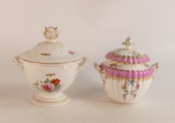 Two early large Coalport or similar covered sucriers (2)