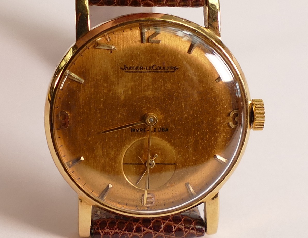 Rare 18ct Gold Jaeger le Coultre Favre-Leuba wrist watch, with seconds dial, leather bracelet, - Image 4 of 4