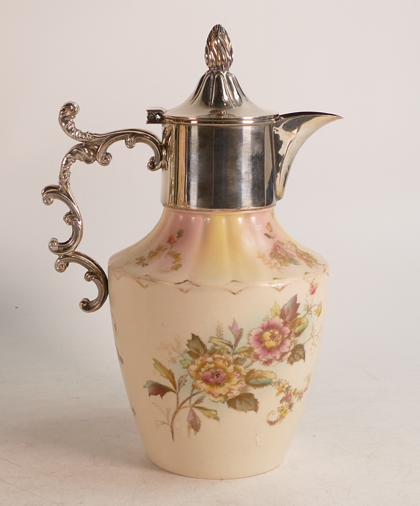 Carlton Blush ware metal mounted claret jug in the Peony pattern, by Wiltshaw & Robinson, c1900, - Image 3 of 5