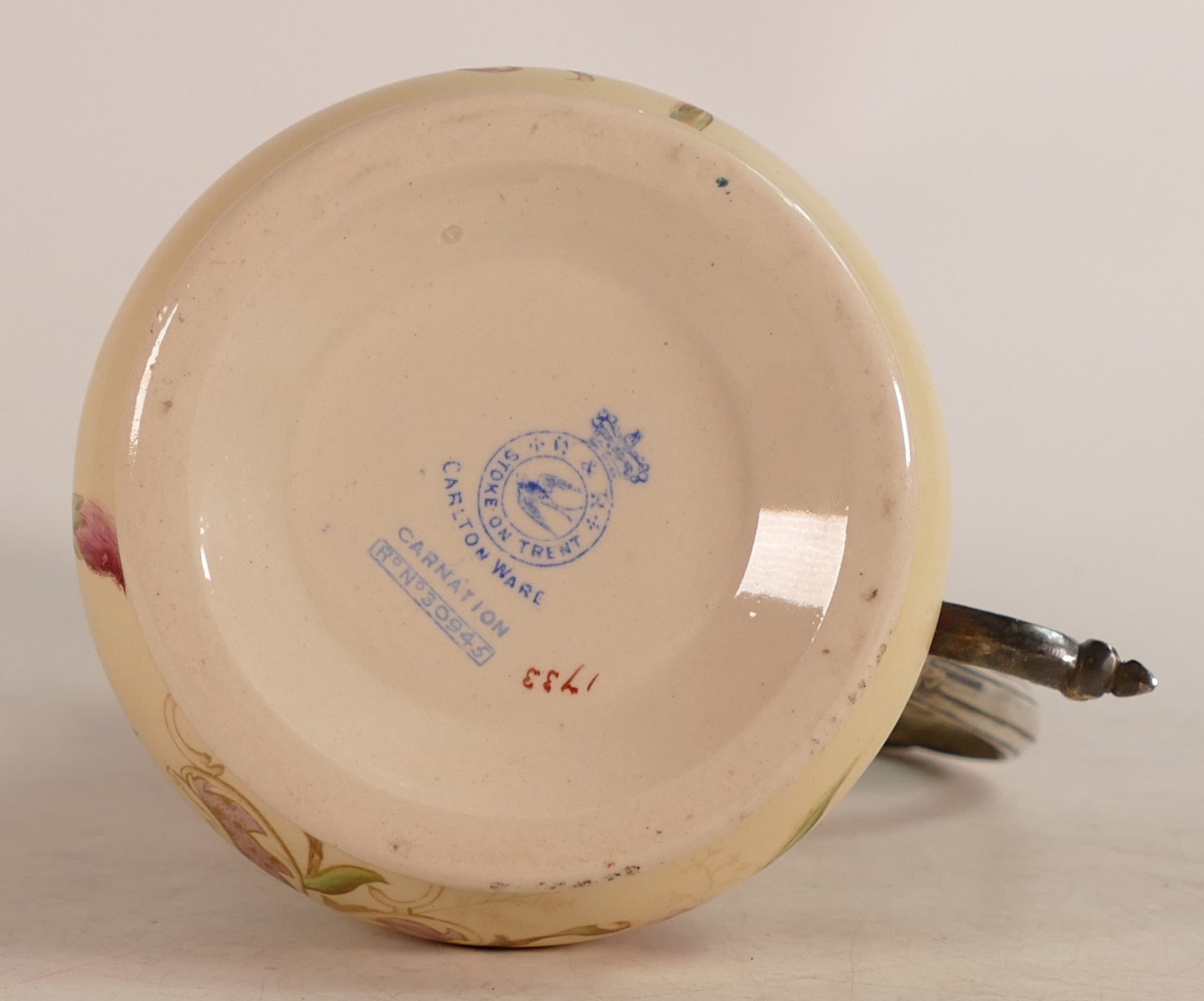 Carlton Blush ware metal mounted claret jug in the Carnation pattern, by Wiltshaw & Robinson, c1900, - Image 2 of 5