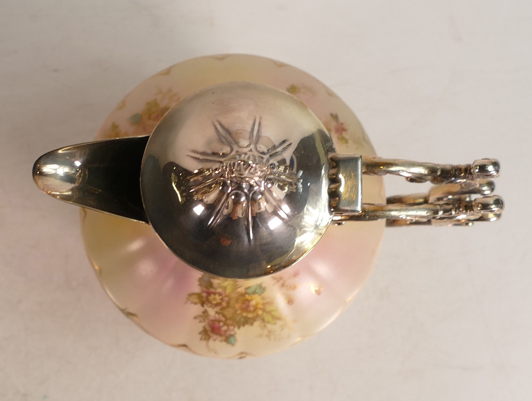 Carlton Blush ware metal mounted claret jug in the Peony pattern, by Wiltshaw & Robinson, c1900, - Image 5 of 5