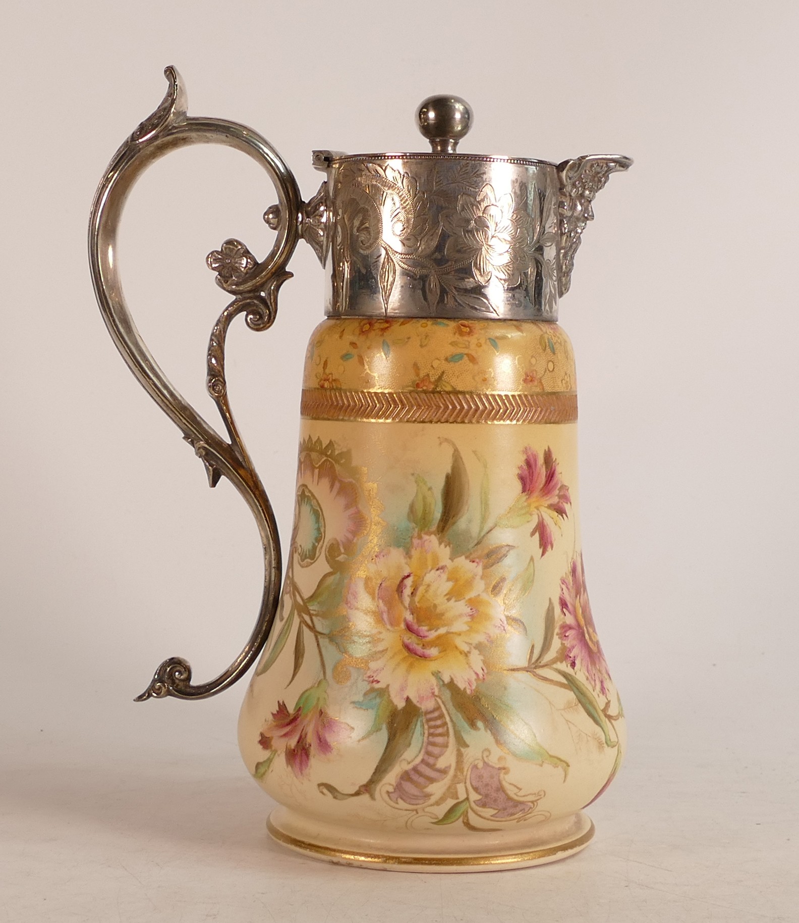 Carlton Blush ware metal mounted claret jug in the Carnation pattern, by Wiltshaw & Robinson, c1900, - Image 3 of 5