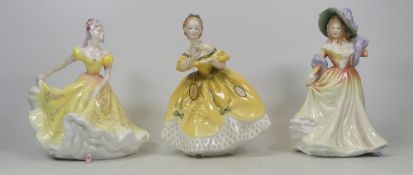 Royal Doulton lady figures Kate HN3360, The Last Waltz HN2315 and Ninette HN2379 (3)