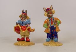Royal Doulton Bunnykins Clarance the Clown DB332 and Clarissa the Clown DB331, with certs (2)