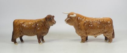 Beswick Highland Bull 1740 together with cow with no horns and restoration to area (2)