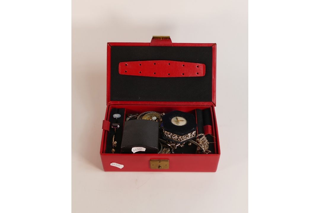 A collection of costume jewellery including pair 9ct gold cubic zirconia earrings, watches, beads, - Image 2 of 2