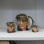 Royal Doulton, Three Character Jugs The Poacher in various sizes (3)