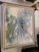 H. Perrin (English) Spitfire in flight. Oil on Canvas. Whit and Gilt Frame. Size inlc frame, Height: