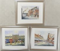 Three Framed Watercolour Prints of Various Urban Scenes taken from Original Watercolour by artist