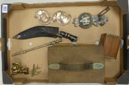 A Collection of Curios to include a Souvenir Kukri Knife, Galway Crystal Paperweights (one a/f),